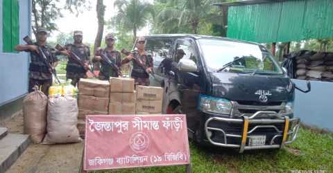 জৈন্তাপুর ১৯ বিজিবি’র অভিযানে প্রায় কোটি টাকার ভারতীয় চোরাইমাল উদ্ধার