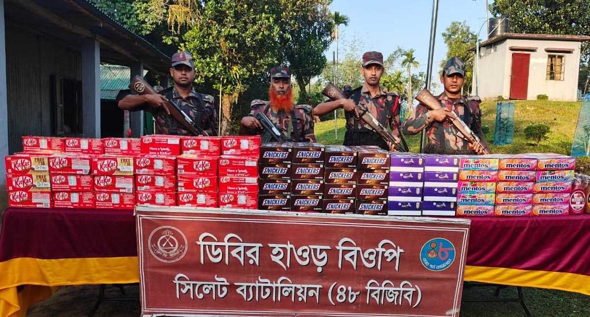সিলেট সীমান্তে বিজিবি’র অভিযানে প্রায় ২ কোটি ৩৮ লক্ষ টাকার চোরাই পণ্য আটক